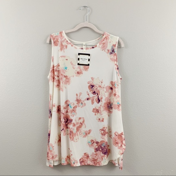 Ivory Pink Floral Sleeveless Blouse Tank - Picture 2 of 8